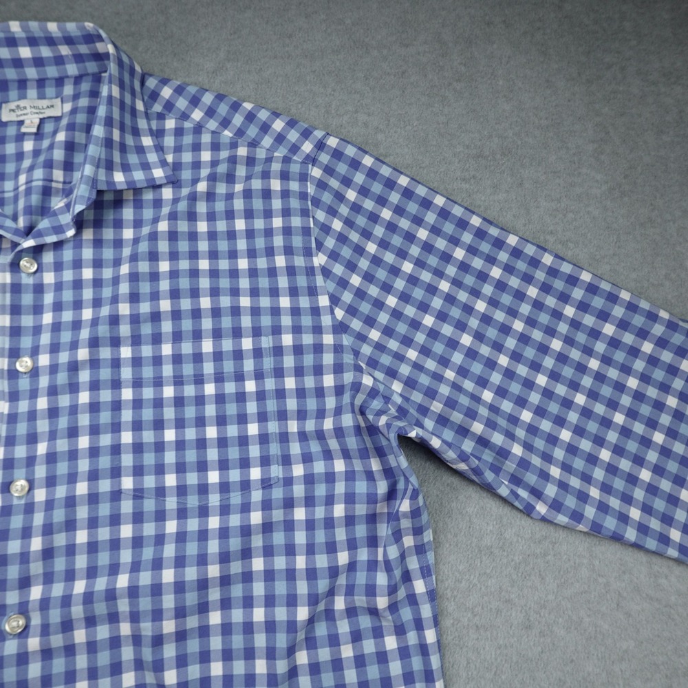 Peter Millar Shirt Mens Large Blue Gingham Summer Comfort Button Front Preppy - Picture 4 of 15